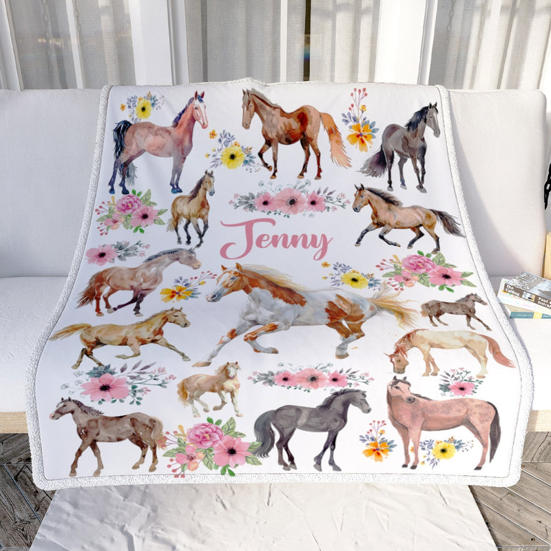 Personalized Horse For Girl Blanket Loves Horses Flower Floral For Daughter Women Birthday Graduation Christmas Customized Fleece Blanket Blanket mockup 2 800x.jpg