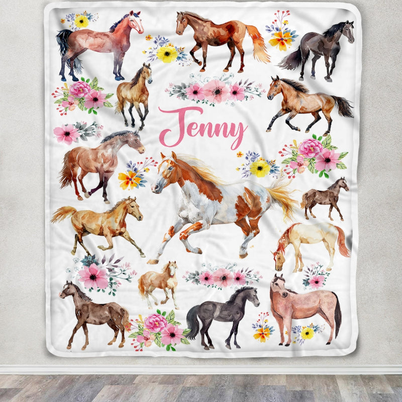 Personalized Horse For Girl Blanket Loves Horses Flower Floral For Daughter Women Birthday Graduation Christmas Customized Fleece Blanket Blanket mockup 3 800x.jpg