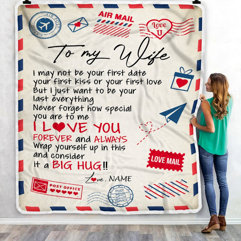 Personalized To My Wife Blanket From Husband Love You Forever Always Airmail Letter Valentine Christmas Wedding Anniversary Customized Fleece Blanket Blanket mockup 3 800x.jpg