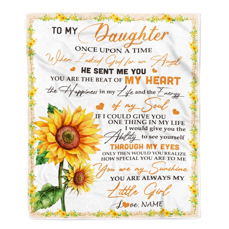 Personalized To My Daughter Blanket From Mom Dad Once Upon A Time When I Asked God For An Angel Sunflower Birthday Christmas Customized Fleece Blanket Blanket mockup 2 800x.jpg