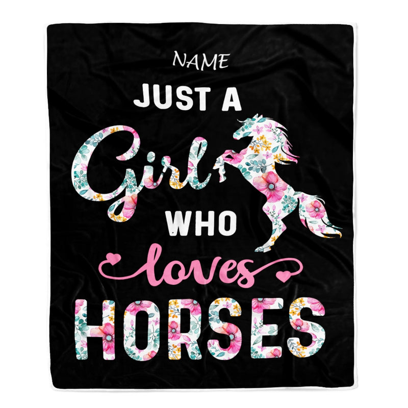 Personalized Horse Girl Blanket Just A Girl Who Loves Horses Flower Floral Daughter Girl Women Birthday Graduation Christmas Customized Fleece Blanket Blanket mockup 1 800x.jpg