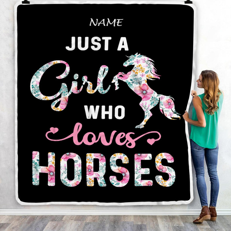 Personalized Horse Girl Blanket Just A Girl Who Loves Horses Flower Floral Daughter Girl Women Birthday Graduation Christmas Customized Fleece Blanket Blanket mockup 3 800x.jpg
