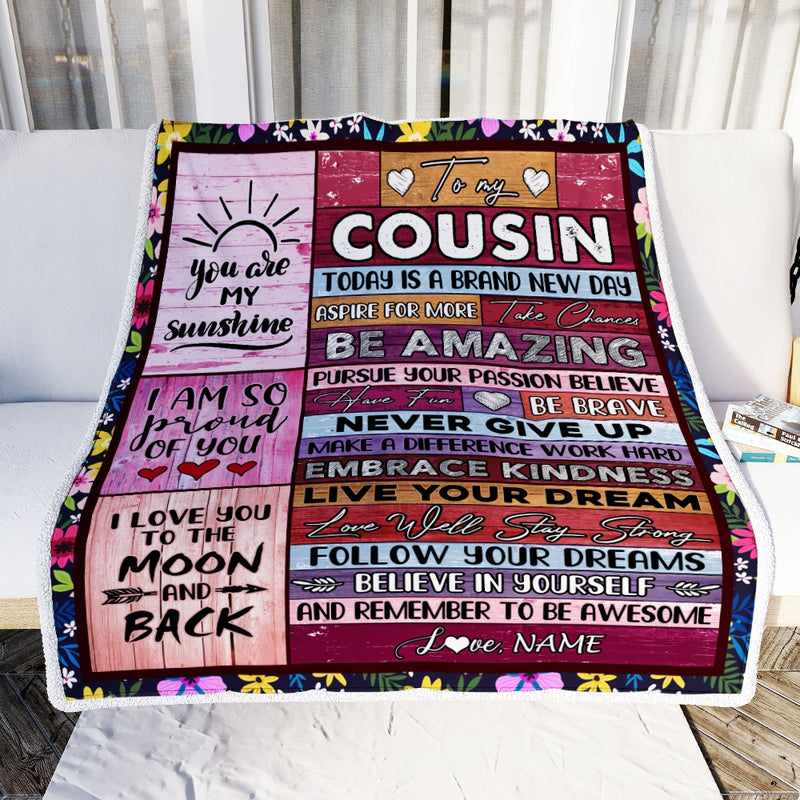 Personalized To My Cousin Blanket Never Give Up Live Your Dream Pink Wood Cousin Birthday Graduation Christmas Customized Fleece Blanket Blanket mockup 2 800x.jpg
