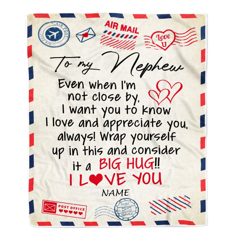 Personalized To My Nephew Blanket From Aunt Uncle Auntie I Love You Hugs Air Mail Letter Birthday Christmas Thanksgiving Graduation Customized Fleece Blanket Blanket mockup 1 800x.jpg