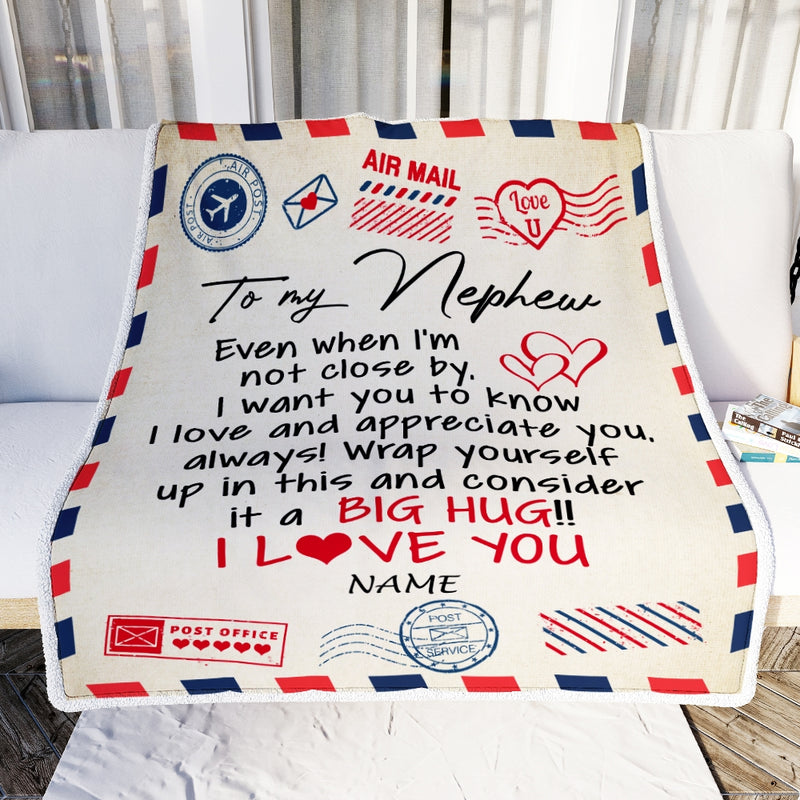 Personalized To My Nephew Blanket From Aunt Uncle Auntie I Love You Hugs Air Mail Letter Birthday Christmas Thanksgiving Graduation Customized Fleece Blanket Blanket mockup 2 800x.jpg