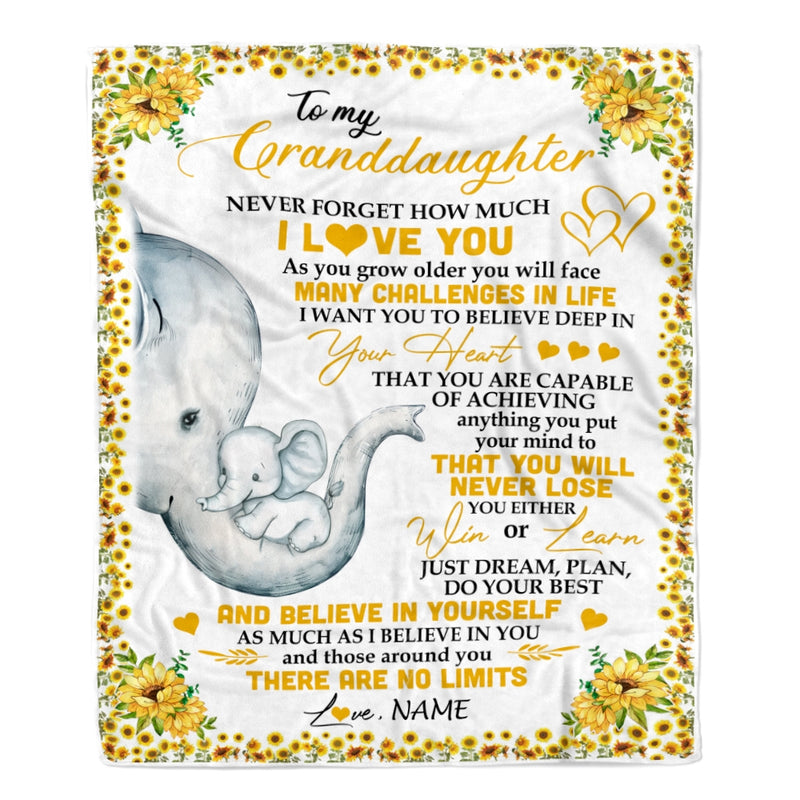 Personalized To My Granddaughter I Love You From Grandma Grandpa Nana Sunflower Elephant Birthday Christmas Thanksgiving Graduation Customized Fleece Blanket Blanket mockup 1 800x.jpg