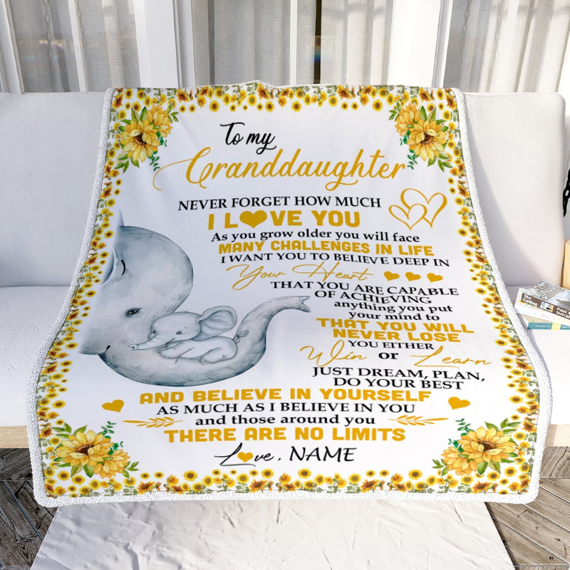 Personalized To My Granddaughter I Love You From Grandma Grandpa Nana Sunflower Elephant Birthday Christmas Thanksgiving Graduation Customized Fleece Blanket Blanket mockup 2 800x.jpg