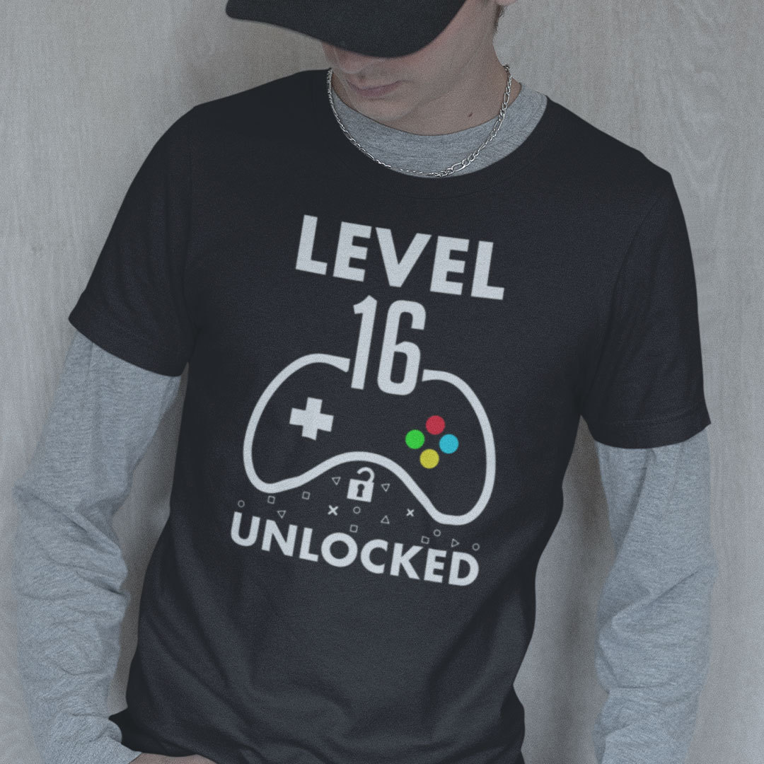 Level 16 Unlocked 16th Birthday Gaming Shirt 1.jpg