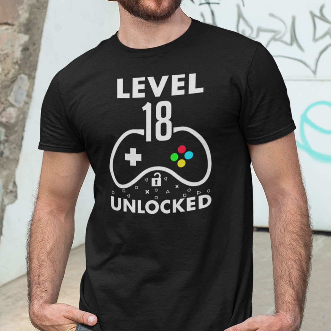 Level 18 Unlocked 18th Birthday Gaming Shirt 2.jpg