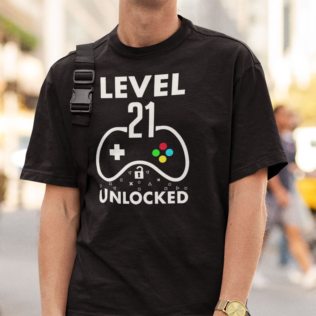 Level 21 Unlocked 21st Birthday Gaming Shirt 1.jpg