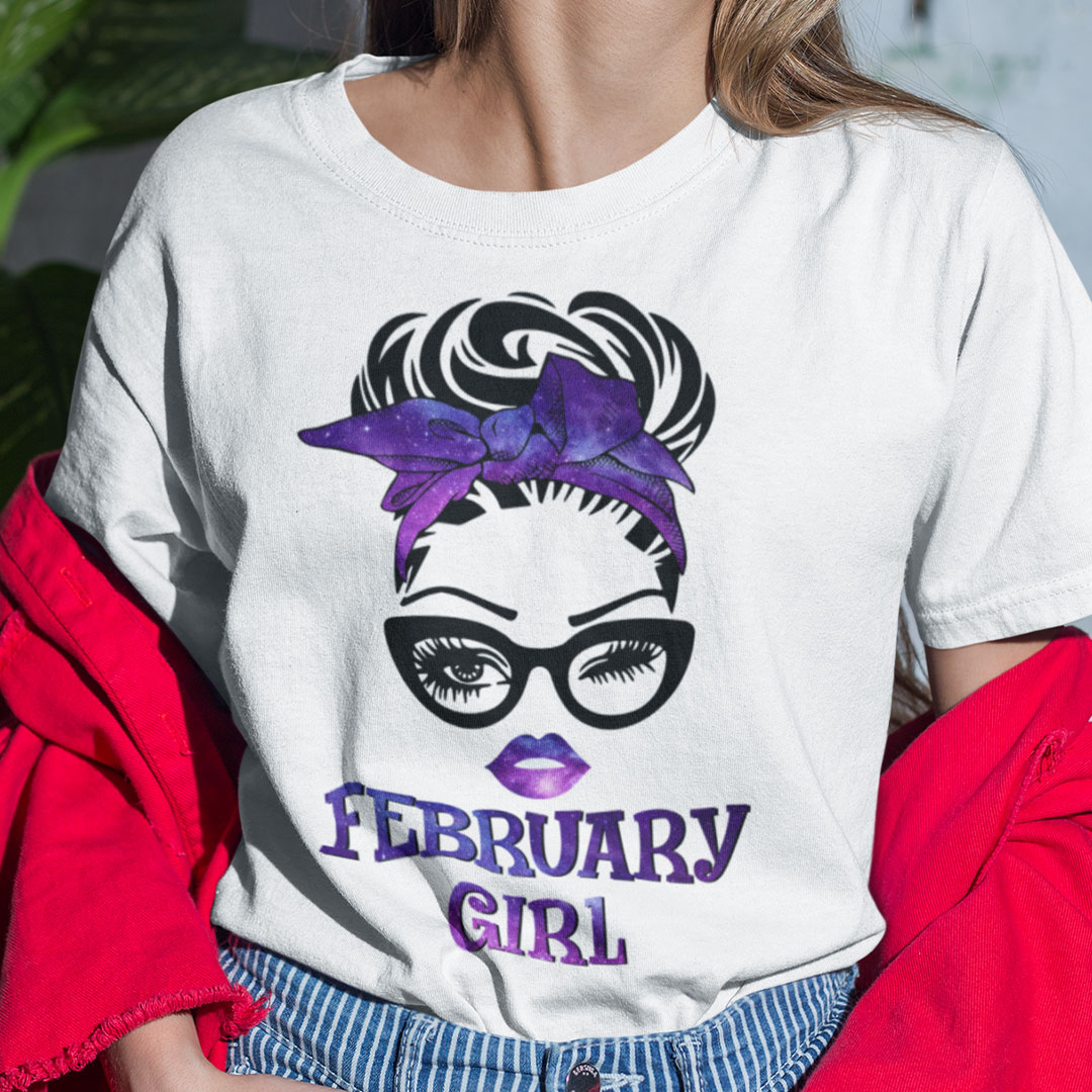 February Birthday Girl T Shirt Black Glasses Purple Headband.jpg