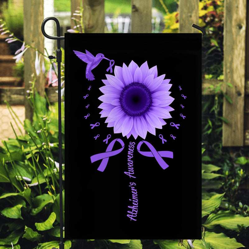 Hummingbird Sunflower Alzheimer s Awareness Flag Purple Ribbon Garden Flag mockup 2 800x.jpg