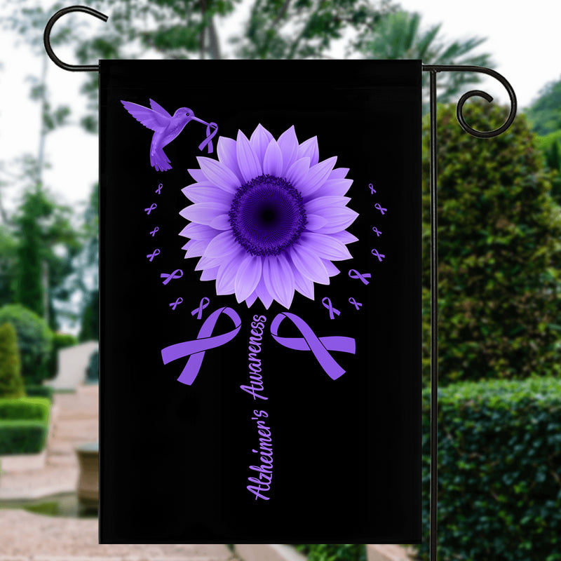 Hummingbird Sunflower Alzheimer s Awareness Flag Purple Ribbon Garden Flag mockup 3 800x.jpg