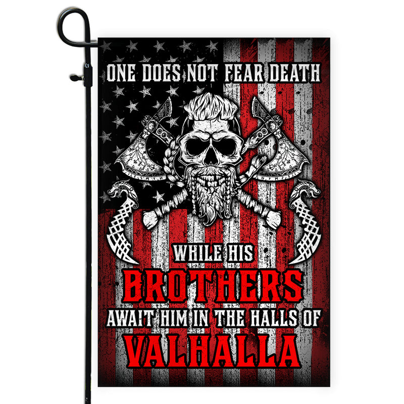 Viking Flag While His Brothers Await Him in The Halls of Valhalla Garden Flag mockup 1 800x.jpg