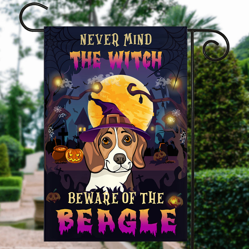 Never Mind The Witch Beware Of The Beagle Flag Funny Halloween For Dog Lovers Garden Flag mockup 3 800x.jpg