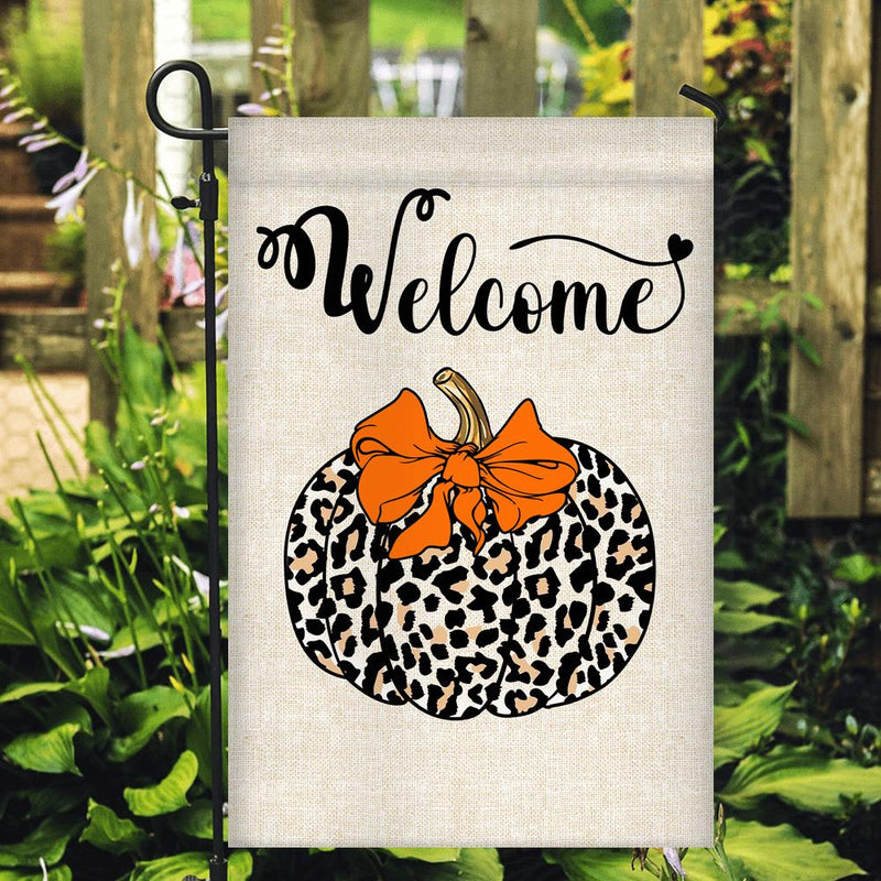 Fall Pumpkin Leopard Welcome Flags Autumn Seasonal Home Garden Flag mockup 2 800x.jpg