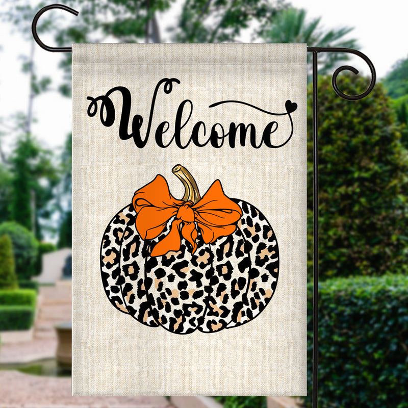 Fall Pumpkin Leopard Welcome Flags Autumn Seasonal Home Garden Flag mockup 3 800x.jpg