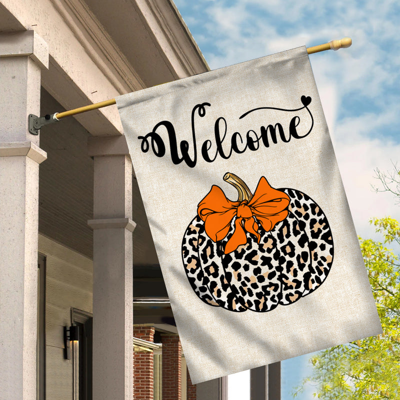 Fall Pumpkin Leopard Welcome Flags Autumn Seasonal Home House Flag mockup 2 800x.jpg