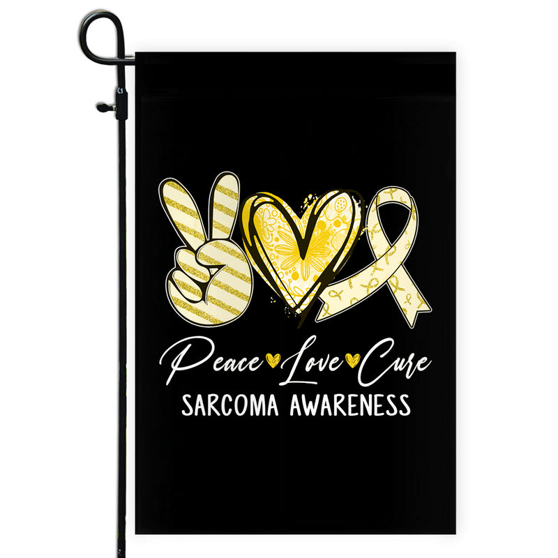 Peace Love Cure Yellow Ribbon Sarcoma Awareness Flag Garden Flag mockup 1 800x.jpg
