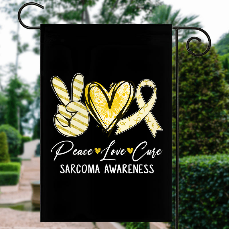 Peace Love Cure Yellow Ribbon Sarcoma Awareness Flag Garden Flag mockup 3 800x.jpg
