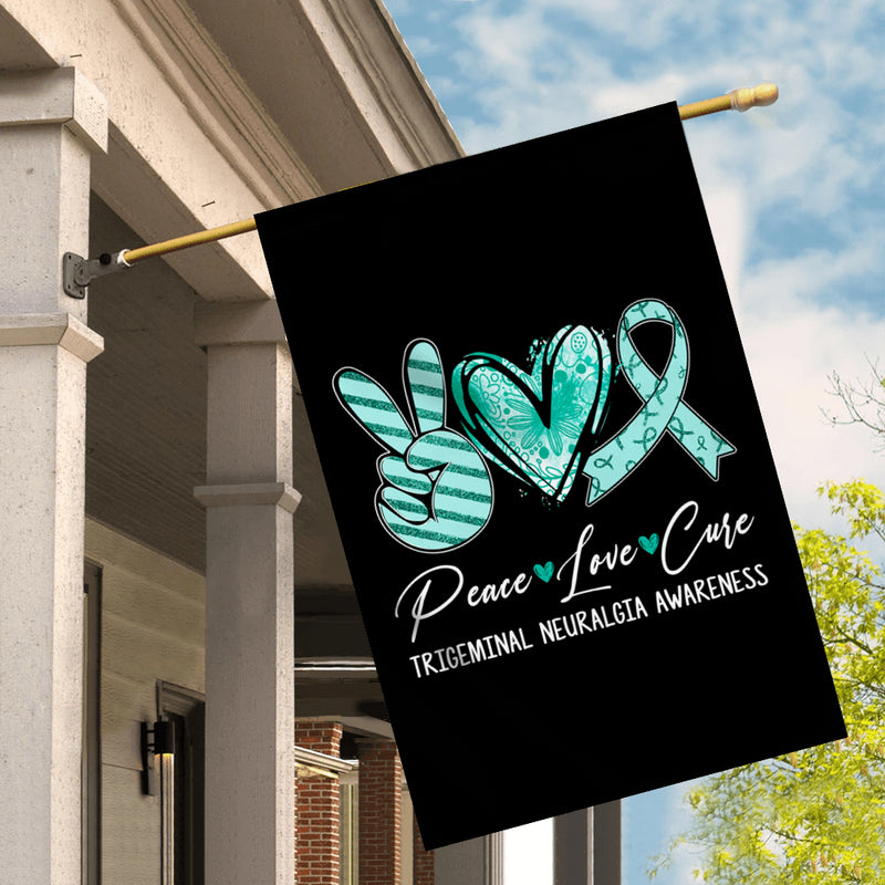 Peace Love Cure Teal Ribbon Trigeminal Neuralgia Awareness Flag House Flag mockup 2 800x.jpg
