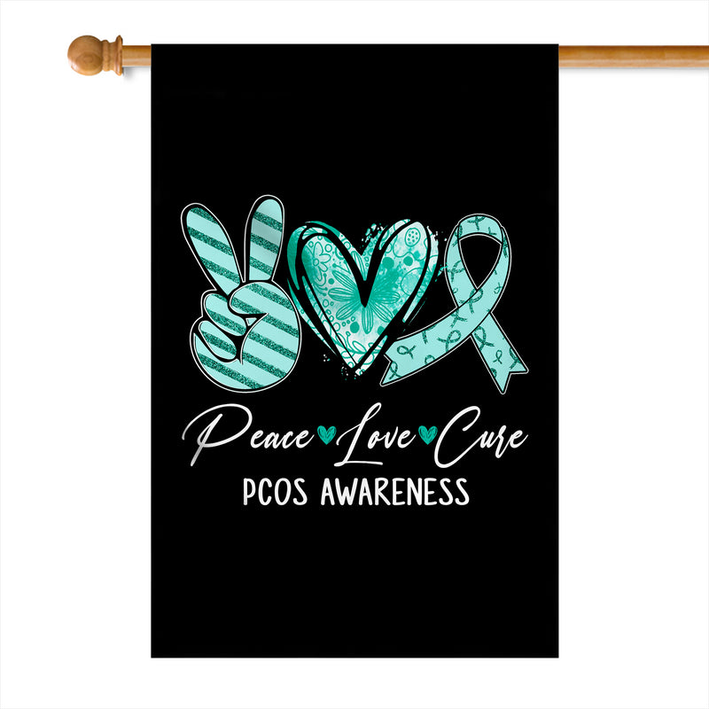 Peace Love Cure Teal Ribbon PCOS Awareness Flag House Flag mockup 1 800x.jpg