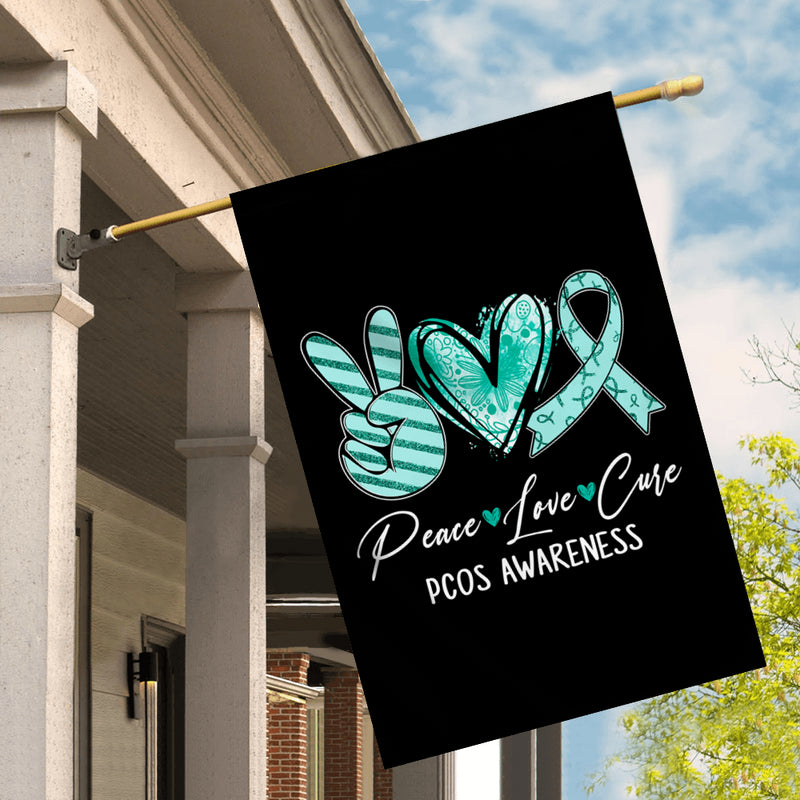 Peace Love Cure Teal Ribbon PCOS Awareness Flag House Flag mockup 2 800x.jpg