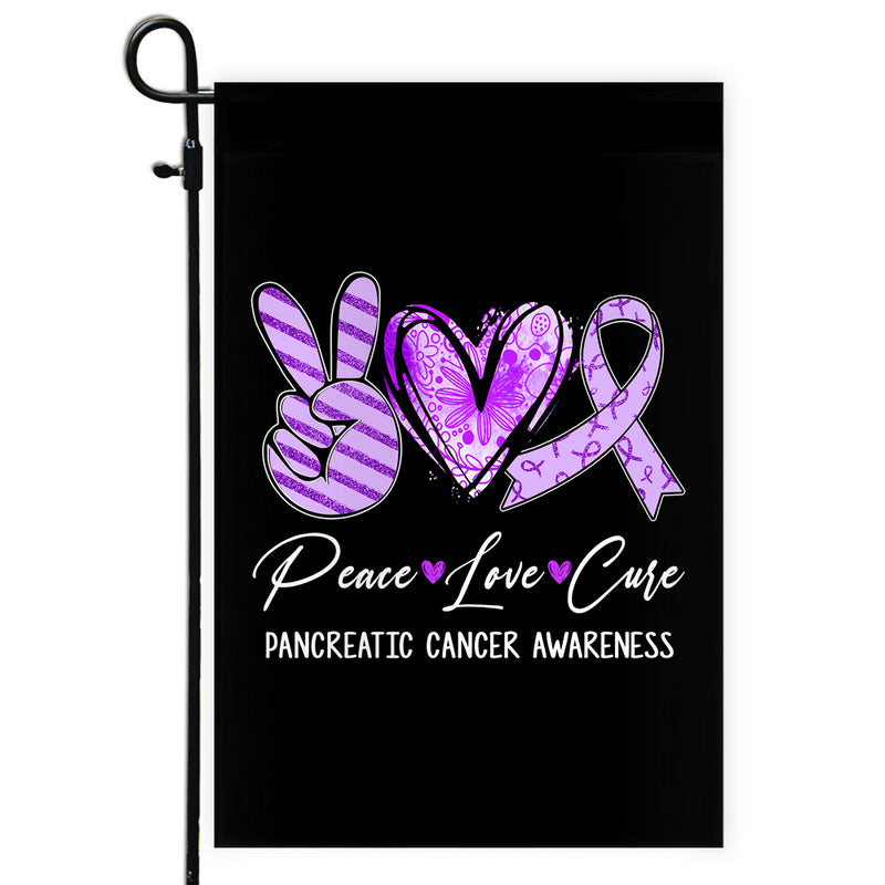 Peace Love Cure Purple Ribbon Pancreatic Cancer Flag Garden Flag mockup 1 800x.jpg