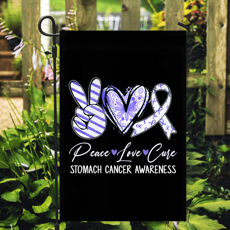 Peace Love Cure Periwinkle Ribbon Stomach Cancer Awareness Flag Garden Flag mockup 2 800x.jpg