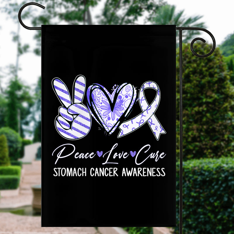 Peace Love Cure Periwinkle Ribbon Stomach Cancer Awareness Flag Garden Flag mockup 3 800x.jpg