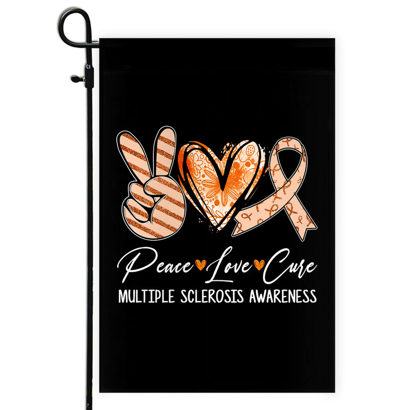 Peace Love Cure Orange Ribbon Multiple Sclerosis Awareness Flag Garden Flag mockup 1 800x.jpg