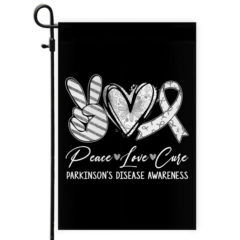 Peace Love Cure Grey Ribbon Parkinson s Disease Awareness Flag Garden Flag mockup 1 800x.jpg