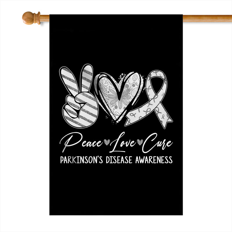 Peace Love Cure Grey Ribbon Parkinson s Disease Awareness Flag House Flag mockup 1 800x.jpg