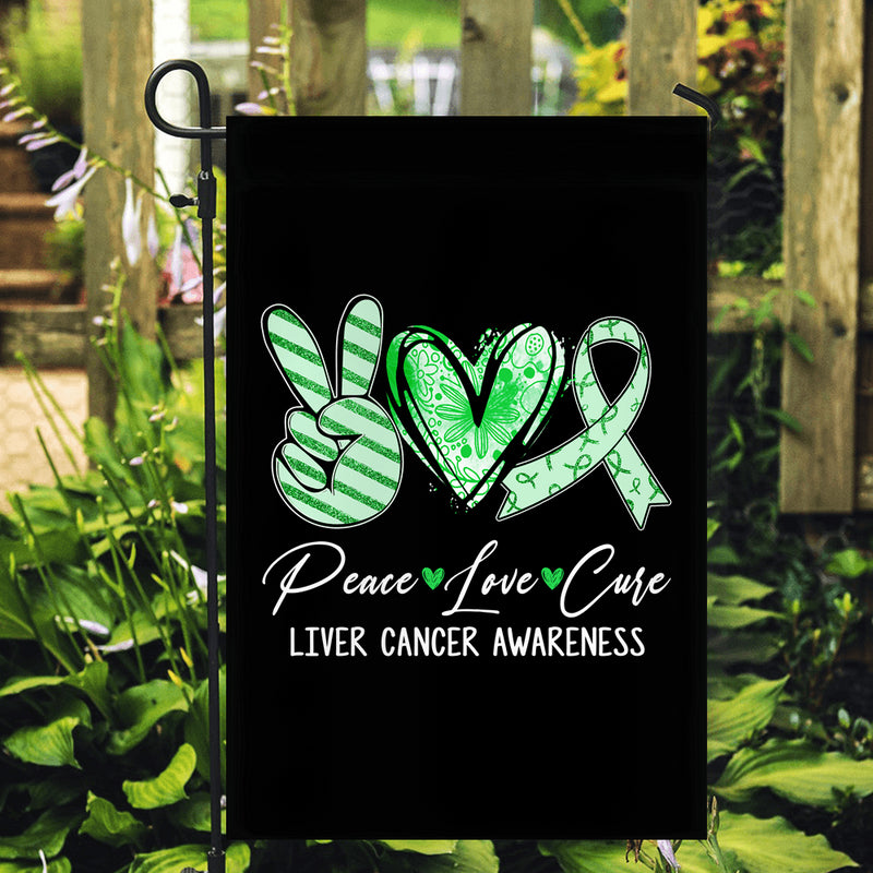 Peace Love Cure Green Ribbon Liver Cancer Awareness Flag Garden Flag mockup 2 800x.jpg
