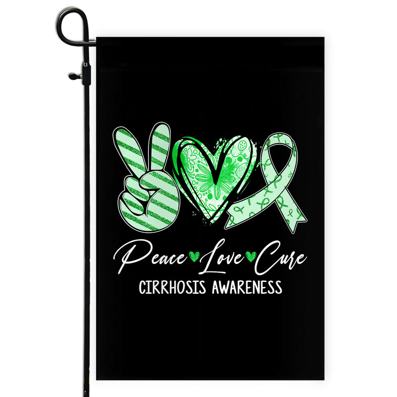 Peace Love Cure Green Ribbon Cirrhosis Awareness Flag Garden Flag mockup 1 800x.jpg