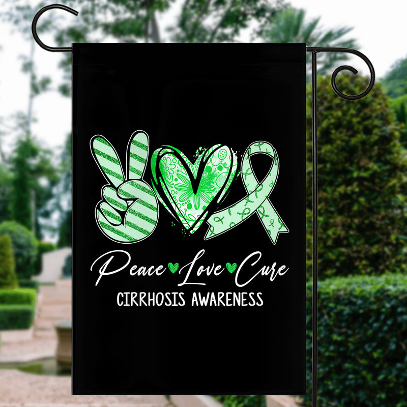 Peace Love Cure Green Ribbon Cirrhosis Awareness Flag Garden Flag mockup 3 800x.jpg