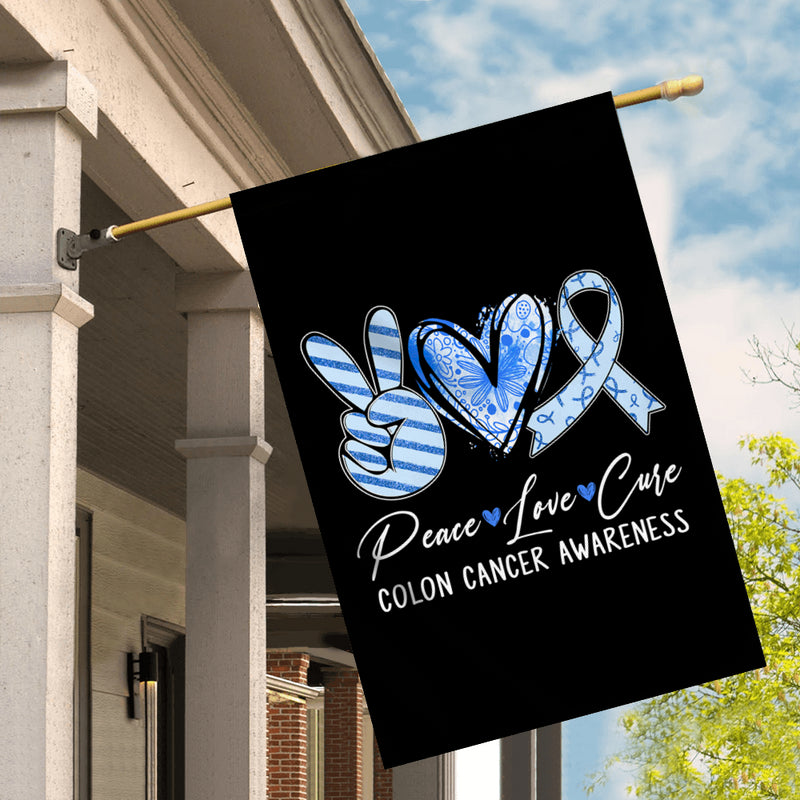 Peace Love Cure Blue Ribbon Colon Cancer Awareness Flag House Flag mockup 2 800x.jpg