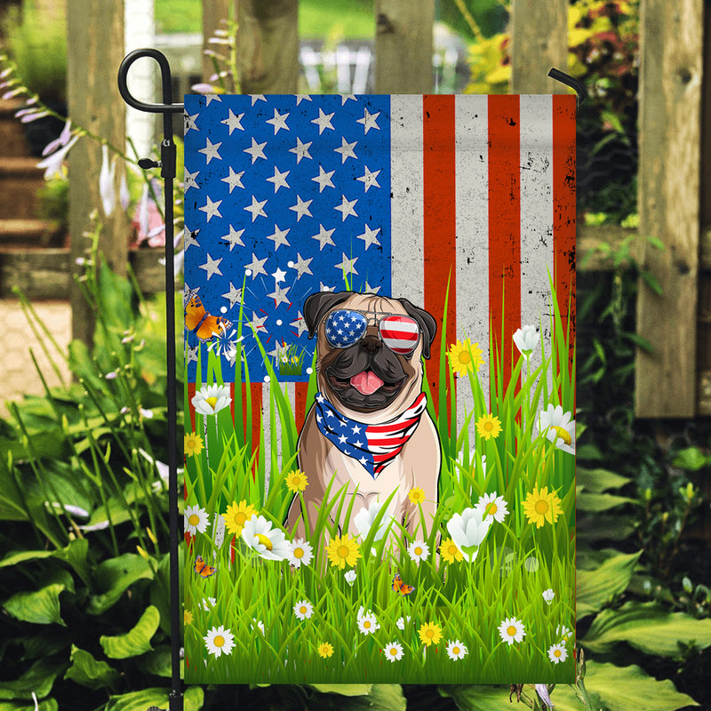 Pug American USA Flag 4th of July Dog Lover On Independence Day Garden Flag mockup 2 800x.jpg