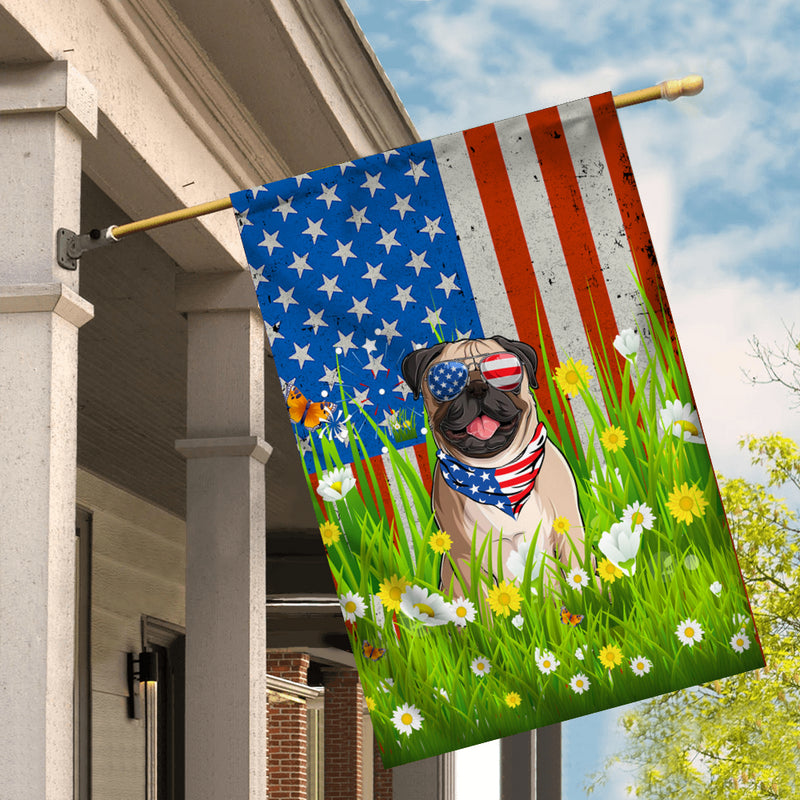 Pug American USA Flag 4th of July Dog Lover On Independence Day House Flag mockup 2 800x.jpg