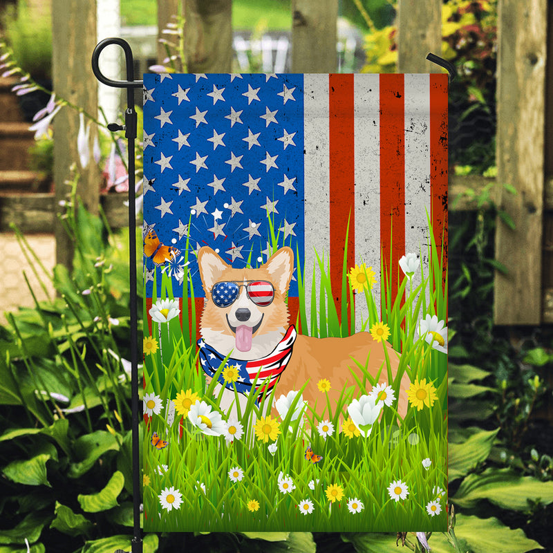 Corgi American USA Flag 4th of July Dog Lover On Independence Day Garden Flag mockup 2 800x.jpg