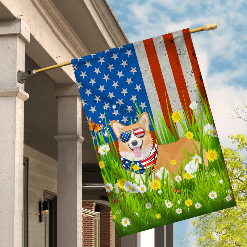 Corgi American USA Flag 4th of July Dog Lover On Independence Day House Flag mockup 2 800x.jpg