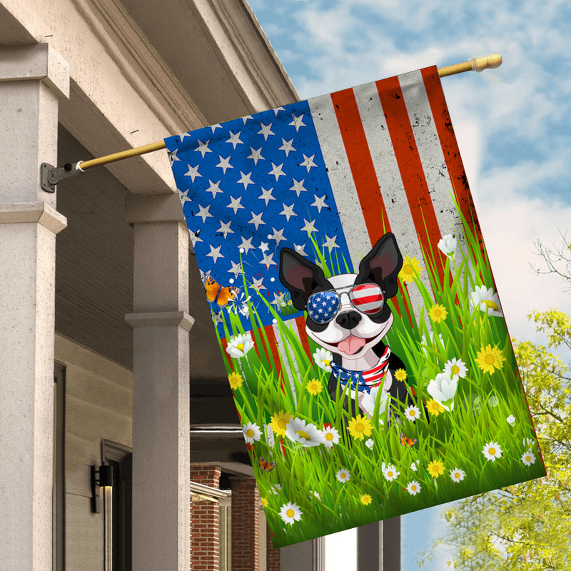 Boston Terrier American USA Flag 4th of July Dog Lover On Independence Day House Flag mockup 2 800x.jpg