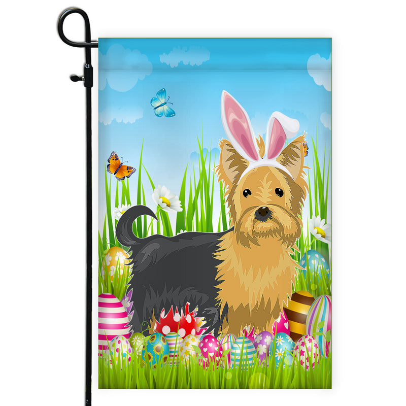 Yorkie Happy Easter Day Holiday Flag Funny Dog Dog Wear Bunny Ears Headband Cute for Home Decor Garden Flag mockup 1 800x.jpg