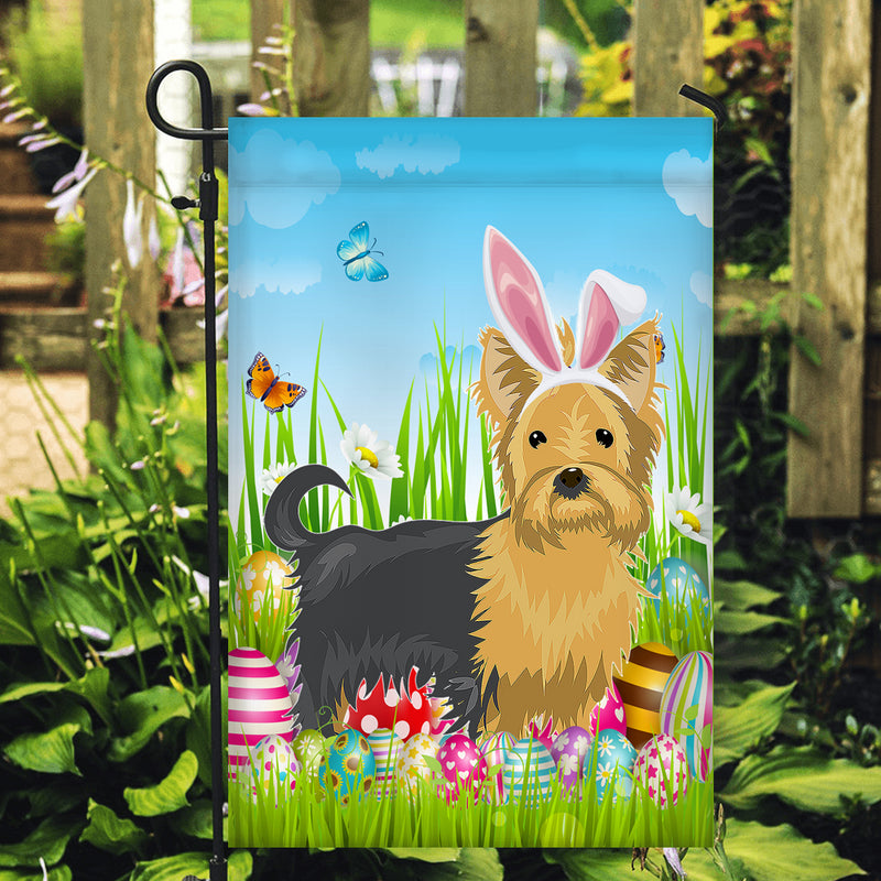 Yorkie Happy Easter Day Holiday Flag Funny Dog Dog Wear Bunny Ears Headband Cute for Home Decor Garden Flag mockup 2 800x.jpg