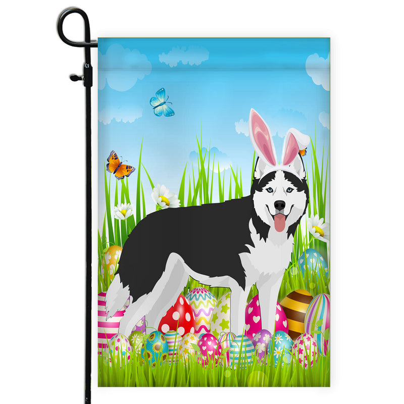 Siberian Husky Happy Easter Day Holiday Flag Funny Dog Dog Wear Bunny Ears Headband Cute for Home Decor Garden Flag mockup 1 800x.jpg