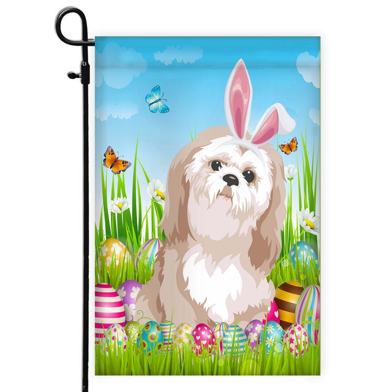 Shih Tzu Happy Easter Day Holiday Flag Funny Dog Dog Wear Bunny Ears Headband Cute for Home Decor Garden Flag mockup 1 800x.jpg