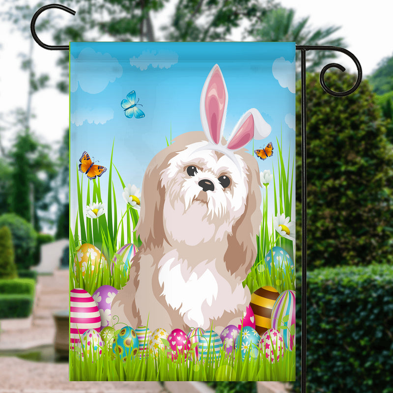 Shih Tzu Happy Easter Day Holiday Flag Funny Dog Dog Wear Bunny Ears Headband Cute for Home Decor Garden Flag mockup 3 800x.jpg