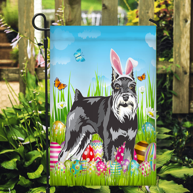 Schnauzer Happy Easter Day Holiday Flag Funny Dog Dog Wear Bunny Ears Headband Cute for Home Decor Garden Flag mockup 2 800x.jpg
