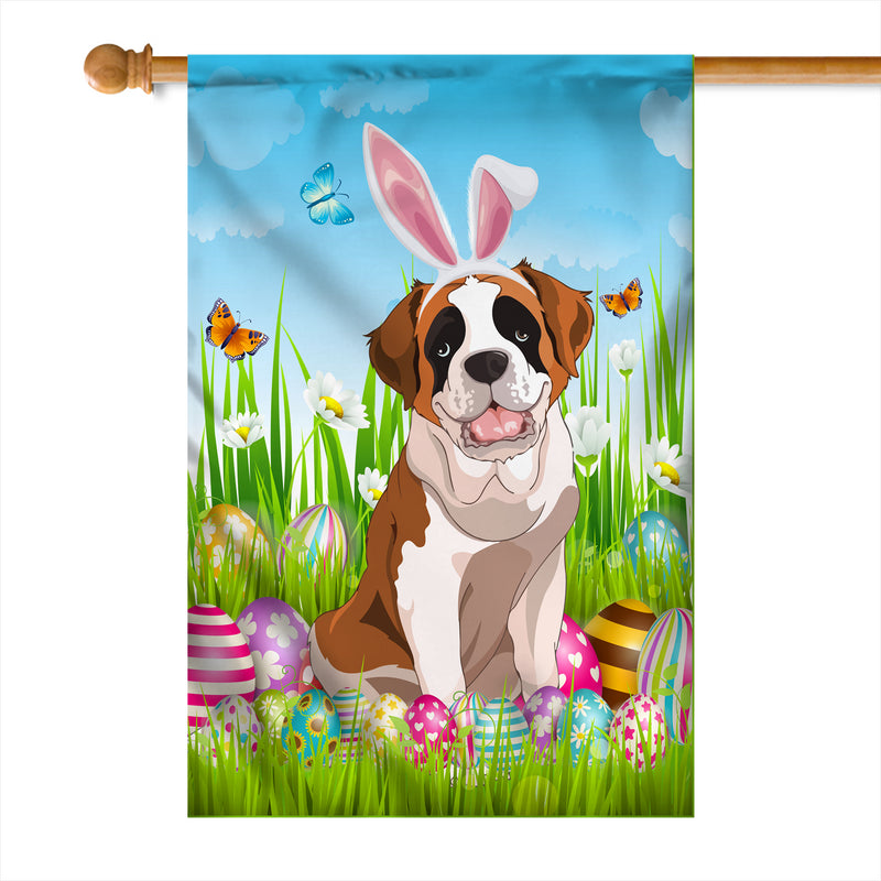 Saint Bernard Happy Easter Day Holiday Flag Funny Dog Dog Wear Bunny Ears Headband Cute for Home Decor House Flag mockup 1 800x.jpg