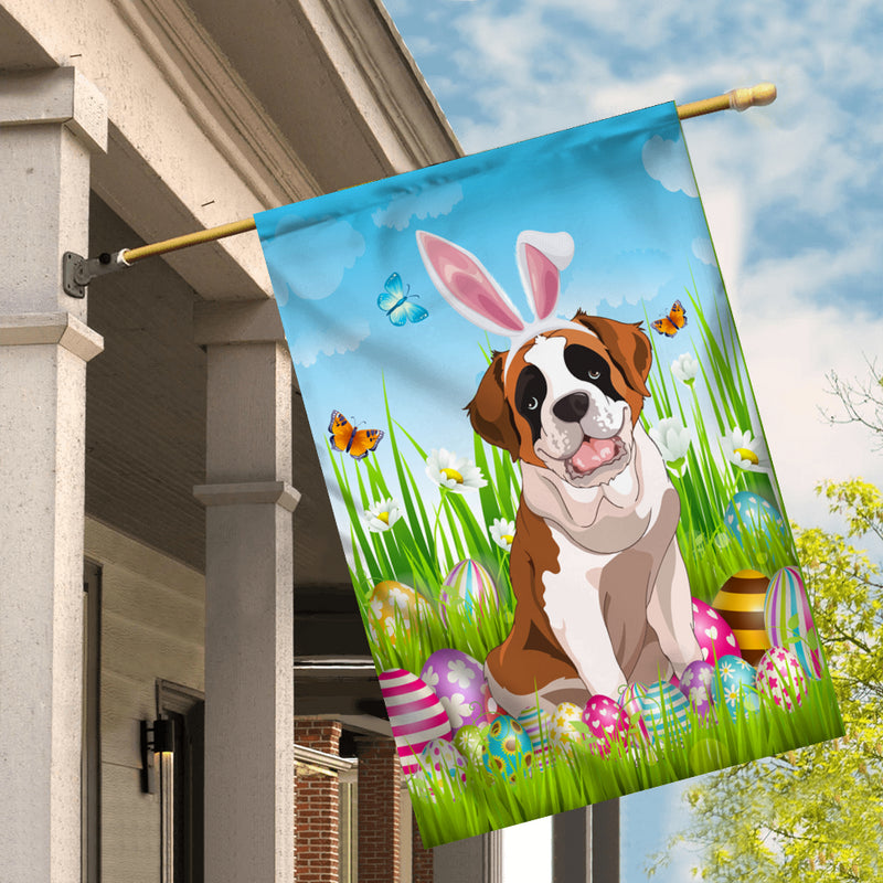 Saint Bernard Happy Easter Day Holiday Flag Funny Dog Dog Wear Bunny Ears Headband Cute for Home Decor House Flag mockup 2 800x.jpg